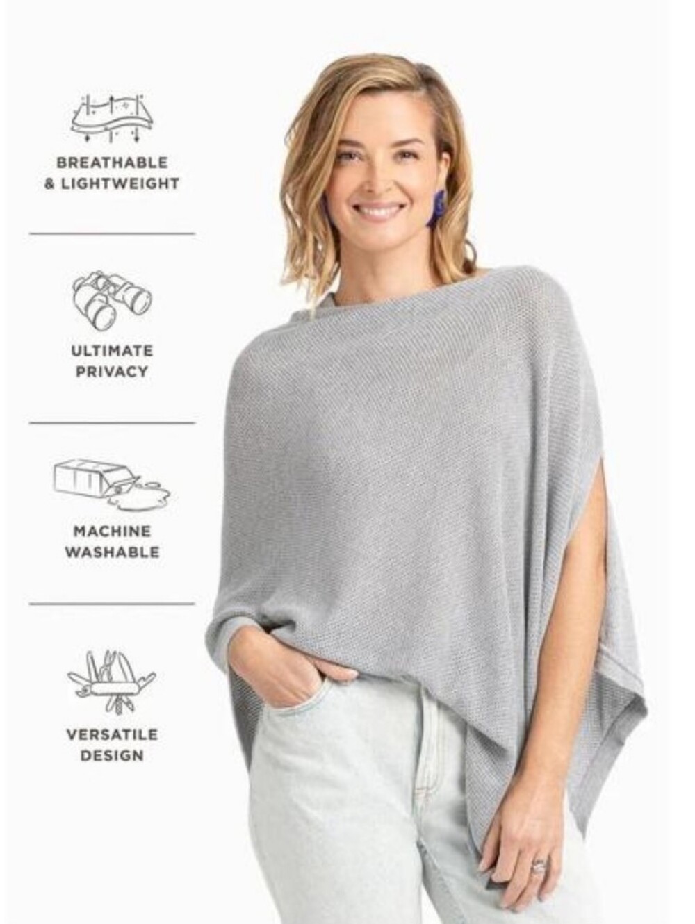 We Are Amma The Cocoon Breathable 7-in-1 multi-use Nursing Cover. Grey. One Size